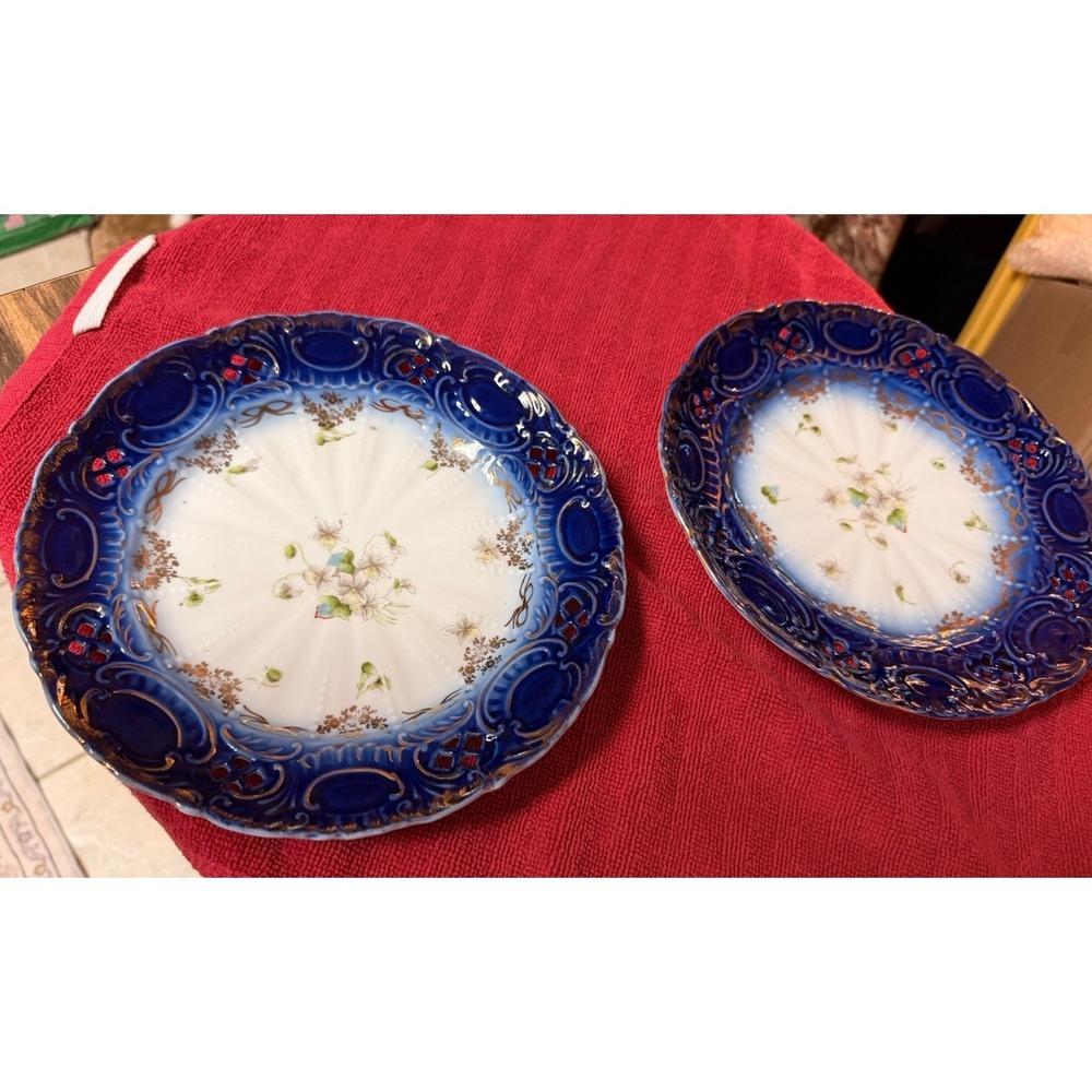 Victoria Carlsbad Austria 8.5" Plate Antique Violets Reticulated Flow Blue